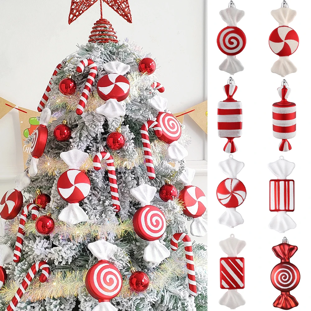 

1 коробка, рождественская трость, подвесное украшение, белый, красный леденец, трость, подвеска, декор для рождественской елки, домашняя вечеринка, Новый год, Рождество Navidad