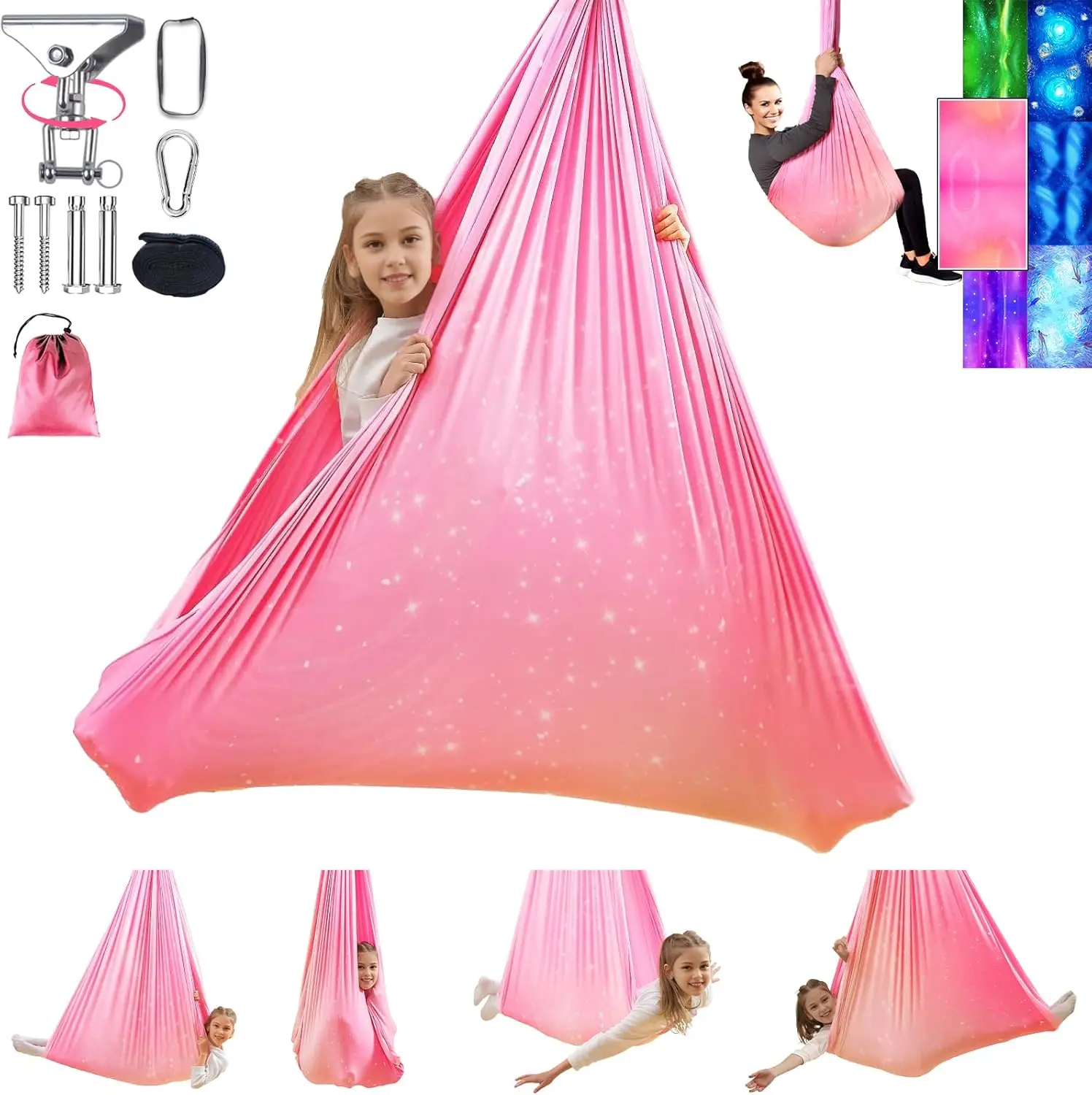 

Сенсорные качели для детей и взрослых, терапевтический гамак-кресло для дома и улицы, регулируемое на 360 градусов ° Поворотная вешалка, выдерживает 300 фунтов