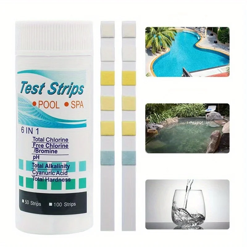50 Strips 6-in-1 Pool & Spa Water Test Strips - Accurate Measurement Of PH, Chlorine, Bromine, Total Alkalinity, Cyanuric Acid &