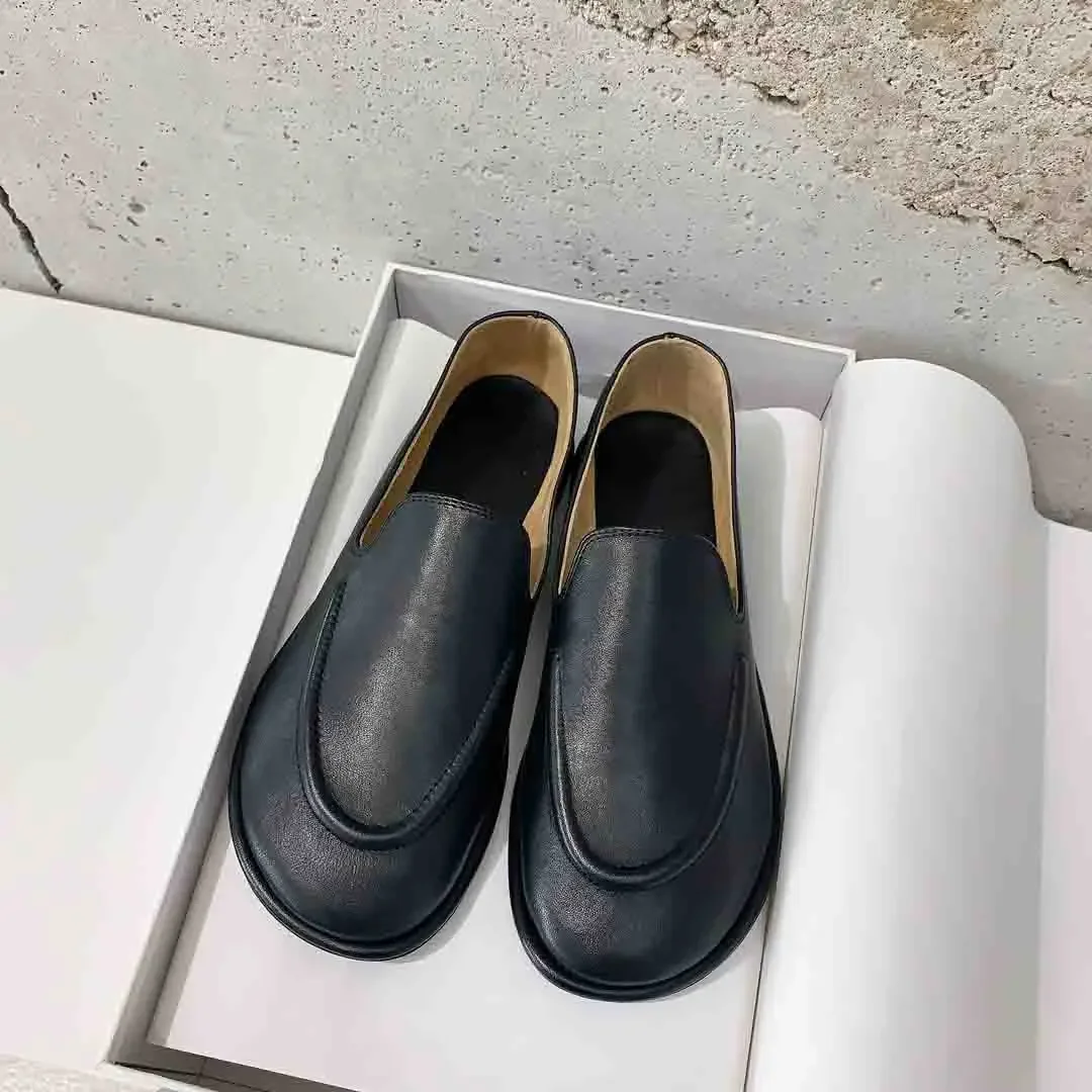 2024 Spring New Concise Women Flats Round Toe Women Shoes Slip-On Casual Flats Retro Genuine Leather Chaussure Femme Size 35-40