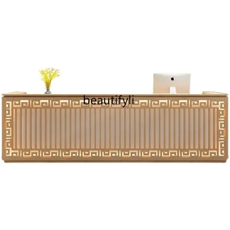 

New Chinese style checkout page Solid wood bar coffee shop Small hotel front desk corner