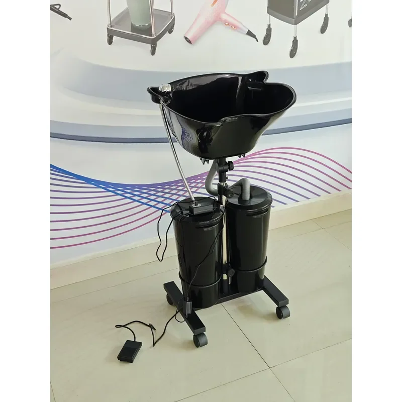 Portable Shampoo Backwash Unit Mobile Hair Salon Sink Basin with Double Tanks Professional Barber Station Furniture for