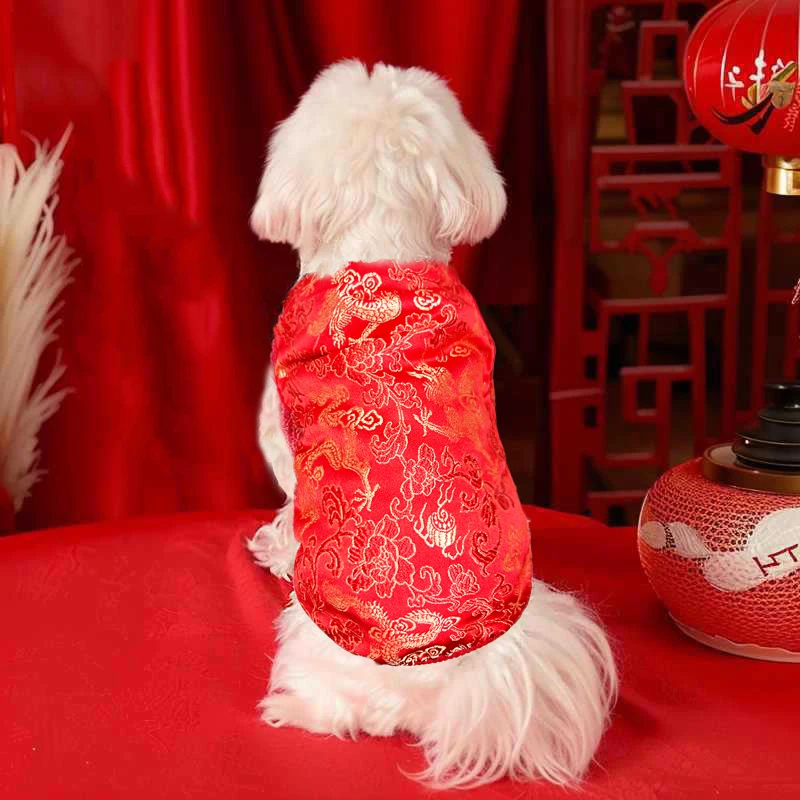 New Winter Warm Dog Jacket Pet Puppy Chinese Styles Embroidery Clothes New Year Costume Jackets Chinoiserie New Year Dog Clothes