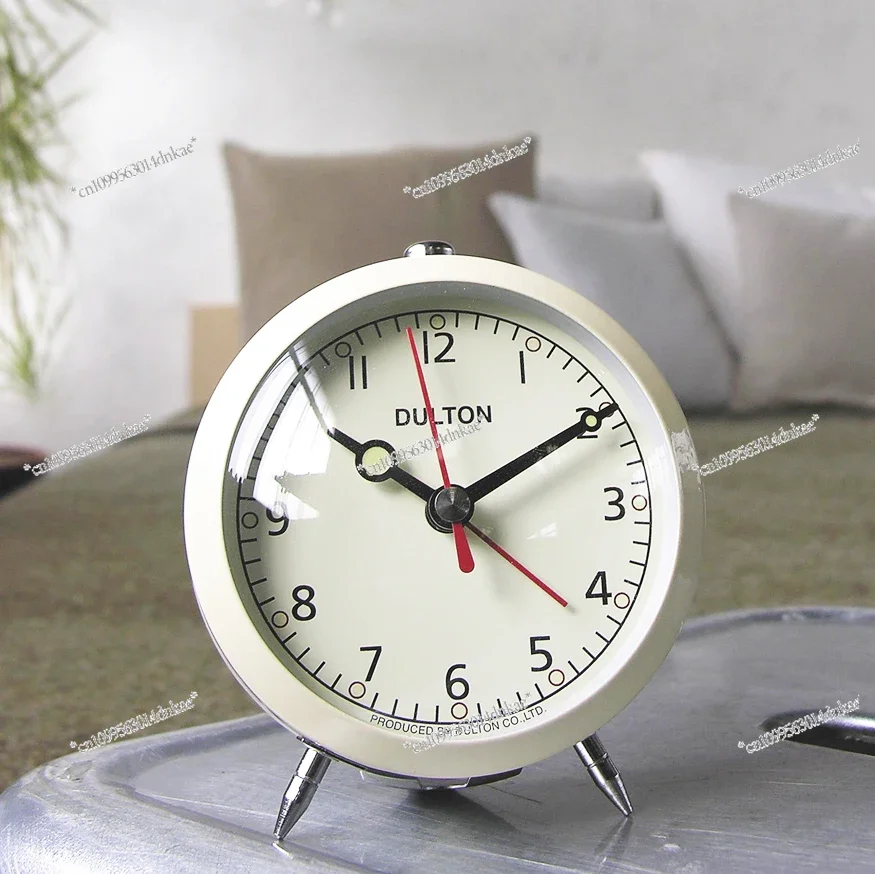 DULTON Silent Retro Metal Small Alarm Clock, Quartz Movement Clock Pendulum Clock