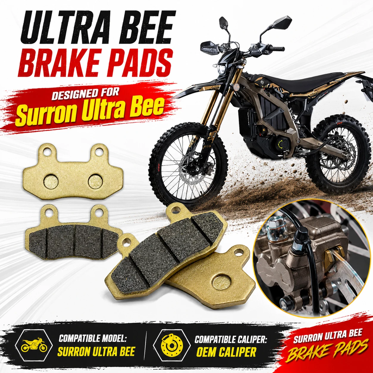 Ultra Bee Brake Pads Semi-Metallic Heavy Duty for Surron Ultra Bee Electric Dirt Bike Front Rear