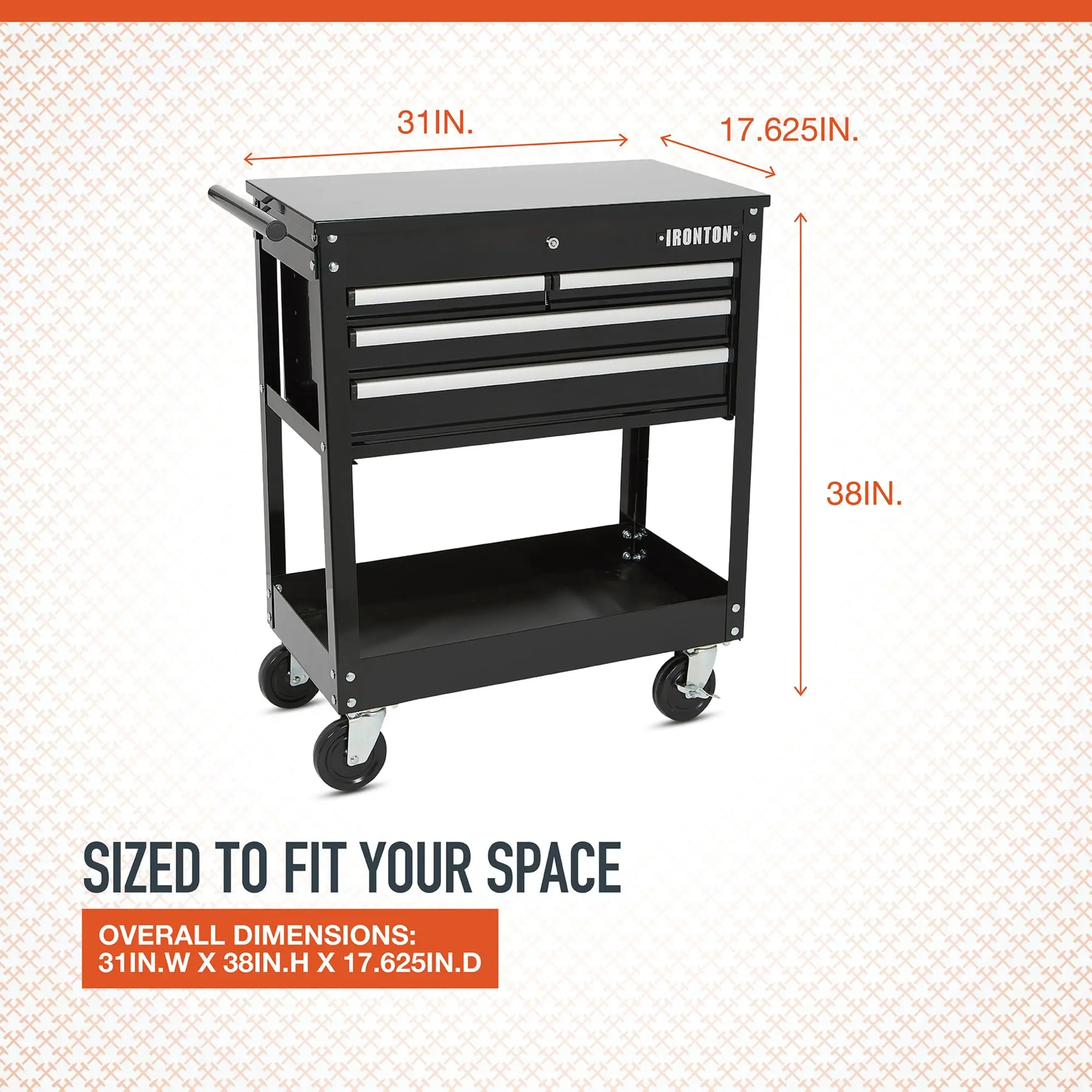 Slide-Top Mobile Tool Chest, 4 Locking Drawers, Powder-Coat