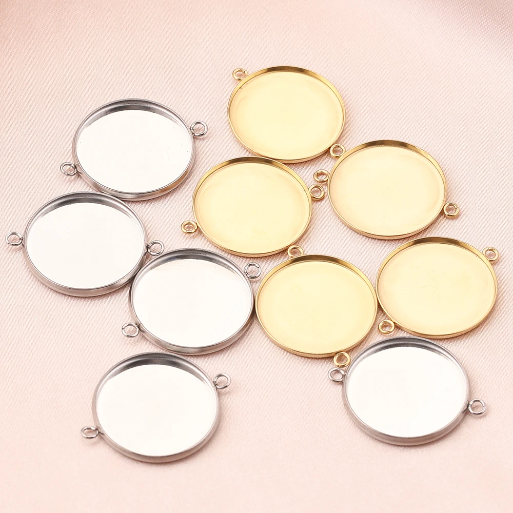 

5pcs Stainless Steel Cameo Cabochon Base Setting Connectors Two Holes Hanging DIY 18K Gold-Plate Plating Jewelry Making Supplies