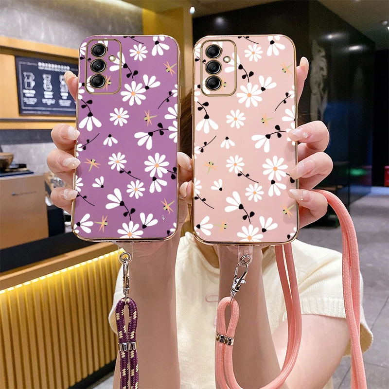 A14 Eenvoudige Bloem Luxe Plating Telefoon Case Voor Samsung A14 A12 A10 A03 A03 A04 A15 A 02S A05 A13 A 21S A23 A24 A25 A31 A22 A32 Cover