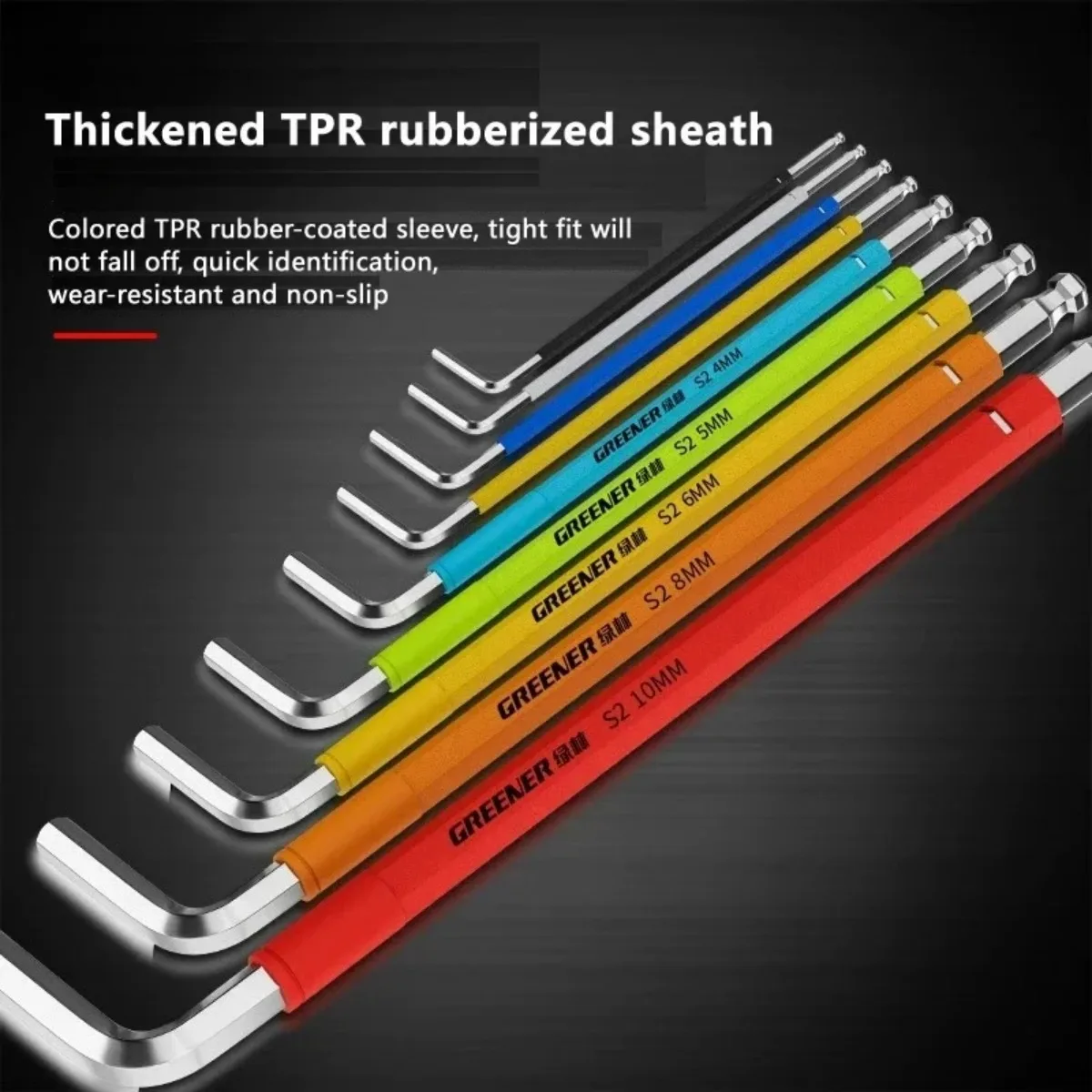 GREENER Inner hexagonal Wrench Set With Afterburner Flat Head Ball Head Dual Function 9/Piece Set Lengthened And Magnetized