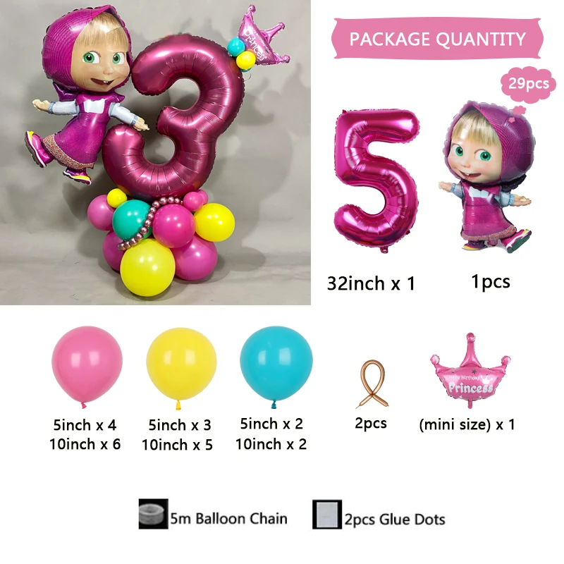 29 Stück Disney Marsha und Bär Themenballon Digitale Säule 1–9 Jahre altes Mädchen Geburtstag Partyzubehör Dekoration Babyparty Geschenk