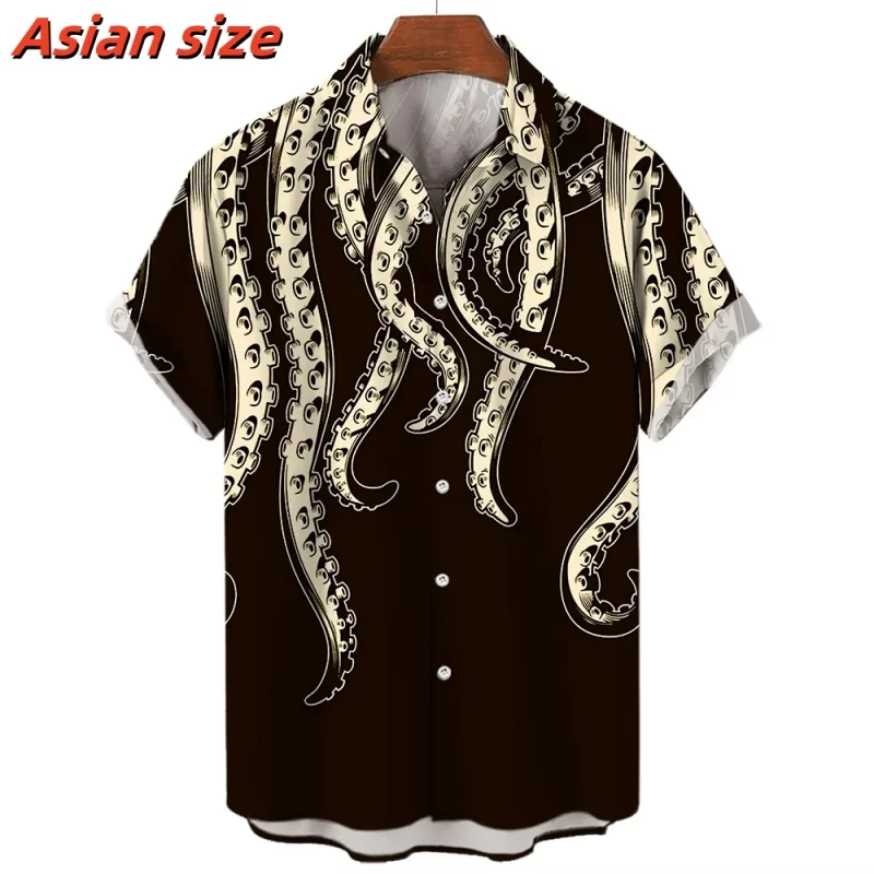 Cool Tentacles Pattern Hawalian Shirt For Men Marine Life 3D Printed Beach Shirts Casual Street Short Sleeve Lapel Tops Blouses