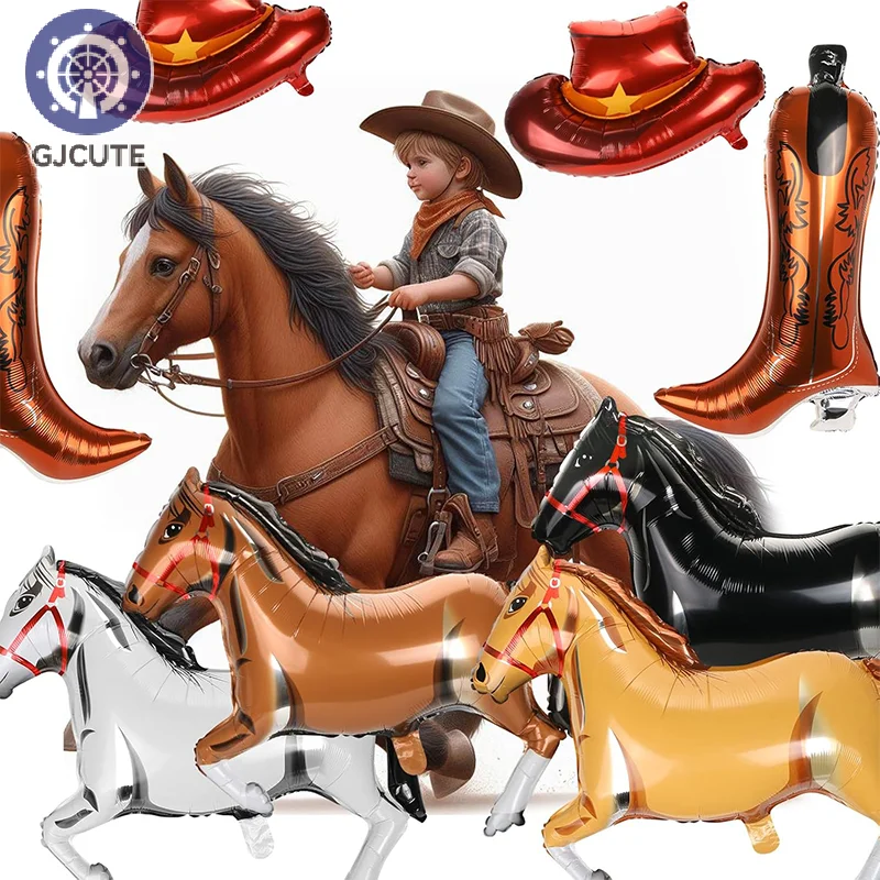 Western Cowboy Party Foil Horse Hat Boot Balloons Banner Plastic Tablecloth For Kids Cowboy Cowgirl Birthday Party Decorations