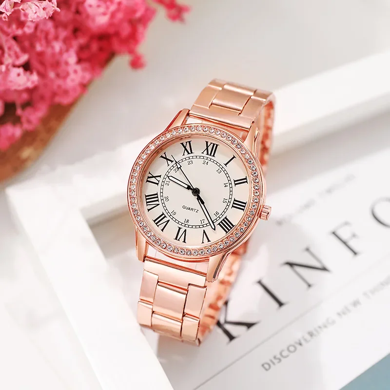 Steel Strap Simple Casual Women Watch Retro Roman Rhinestone Luminous Quartz Watch Luxury Wrist Watches for Women Wholesale