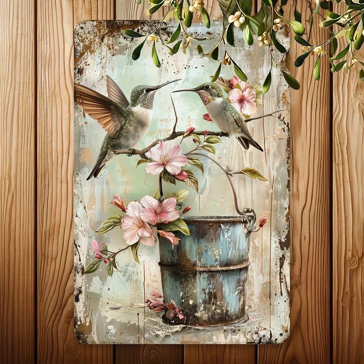 1 Piece of Vintage Hummingbird and Floral Metal Sign – Rustic Iron Wall Decoration with a Distressed Effect, Suitable for Indoor/Outdoor Home Decor