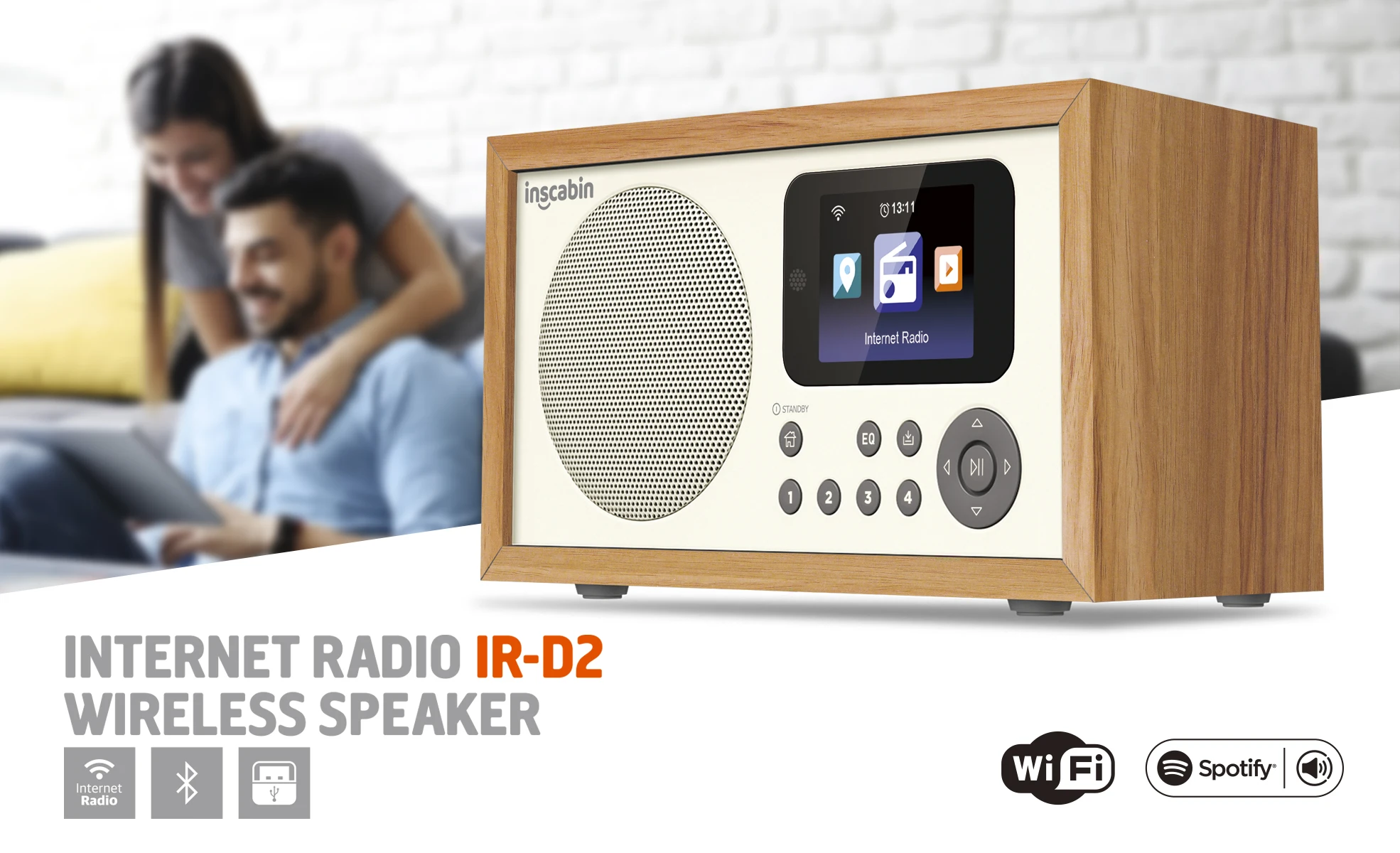 Inscabin D2/D4 Internet Digital Radio, Internet Radio/Digital Radio with Spotify Connect and Bluetooth/Colour Screen