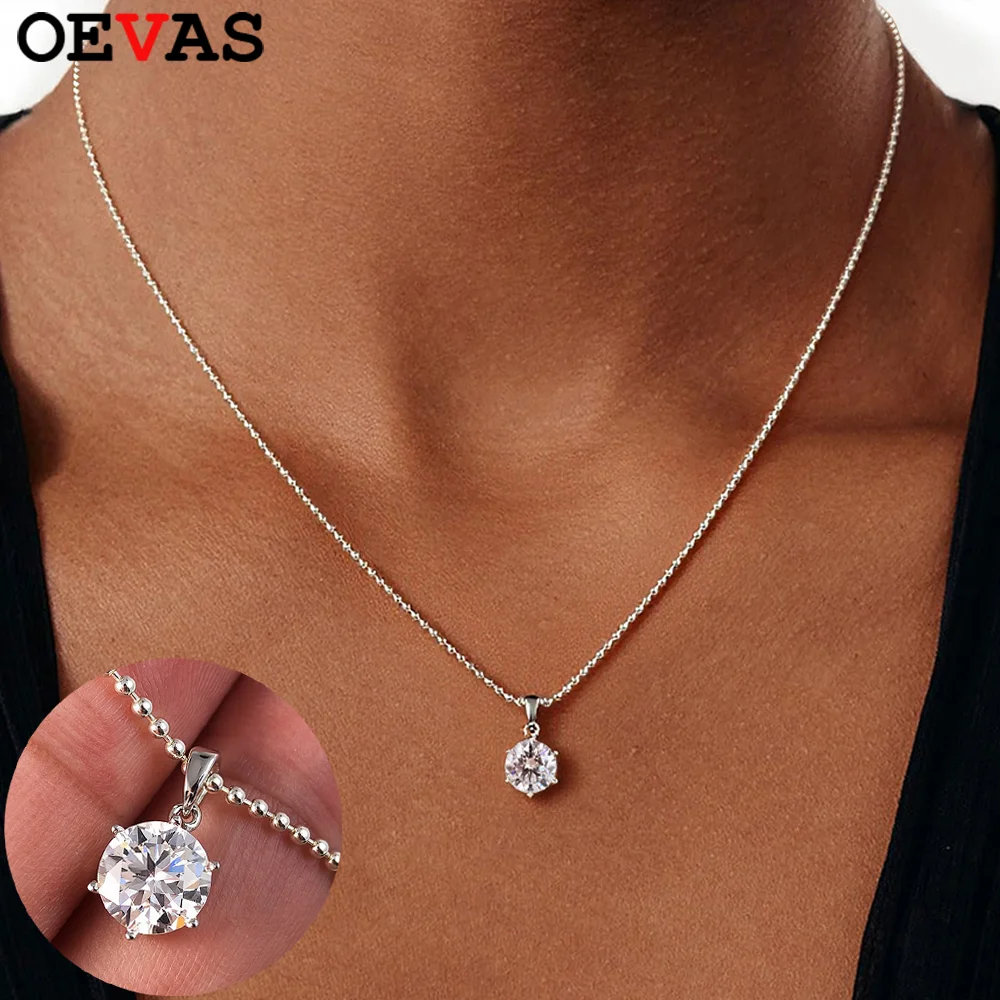 

OEVAS 0.5-10CT Round Moissanite Pendant Necklace for Women 925 Sterling Silver D Color VVS1 Lab Diamond Party Fine Jewelry Gift
