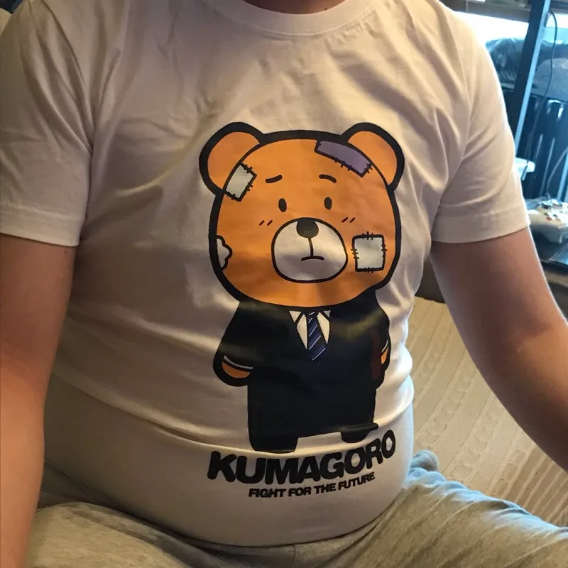 Limited Edition KUMAGORO Men\'s Injured Bear T-shirt, Casual Custom T Shirt Rag Bear Cotton Tops O-neck Short Sleeve Tshirt M~3XL