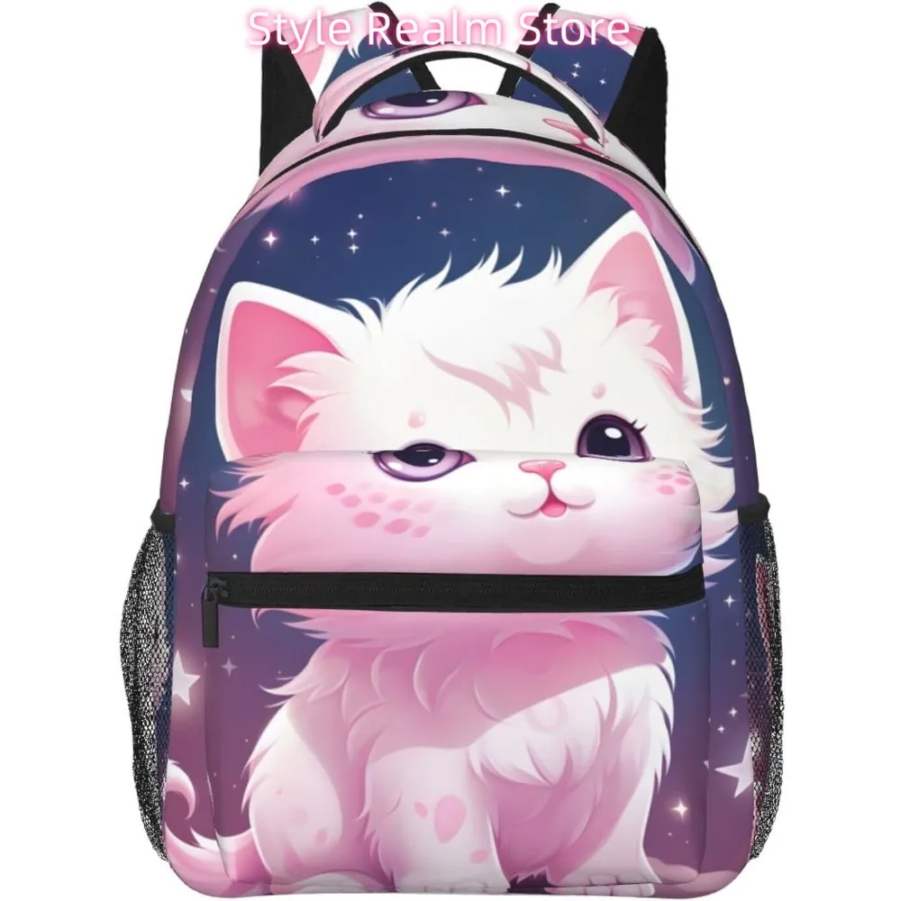 

Cute Pink Cat Lightweight Laptop Backpack Lightweight Multipurpose Travel Casual Daypack Unisex College Backapcks for Men Women