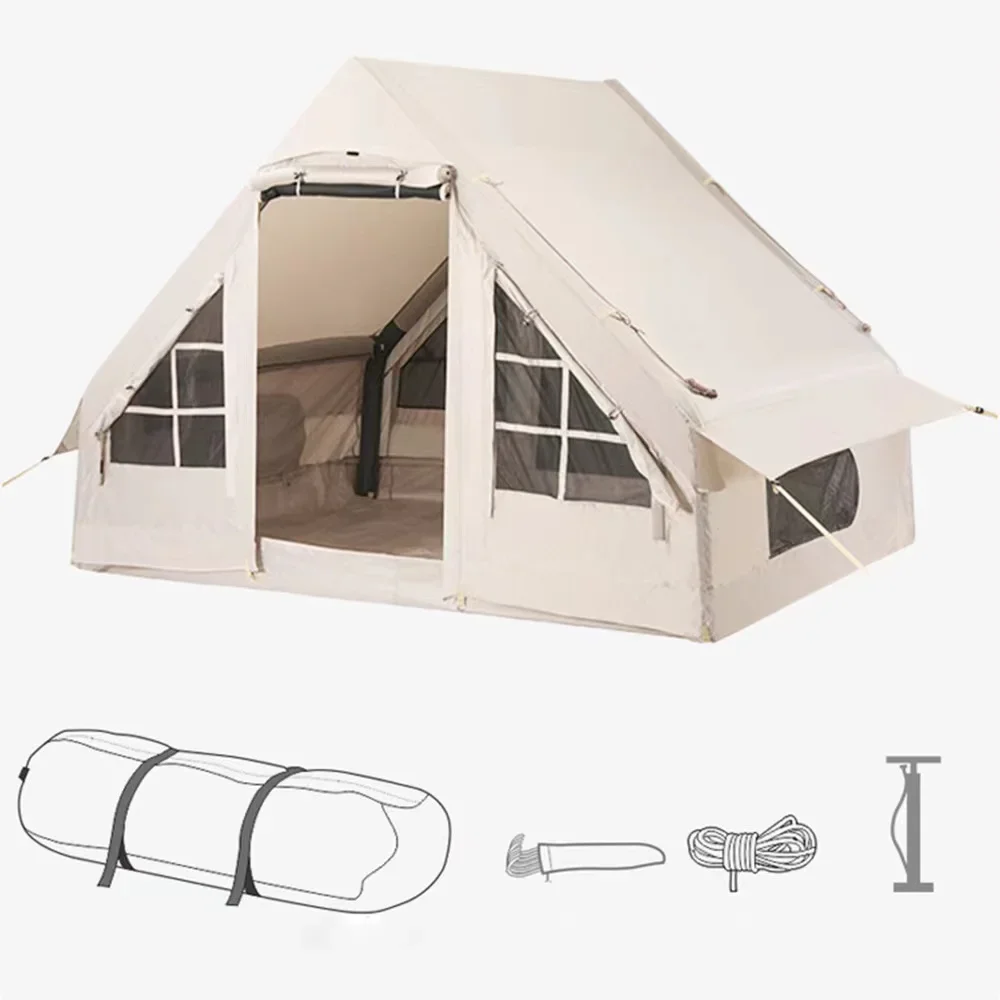 

Large Portable Glamping Pvc Composite Cloth Waterproof Air Poles Cabin Tents Outdoor Camping Inflatable Tent For Family Travel