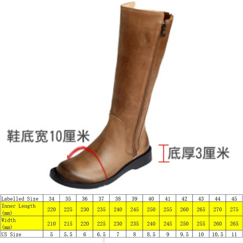 3cm British Natural Genuine Leather Zip Spring Flats Boots Ladies Fashion Knee High Booties Women Chimney Autumn Shoes