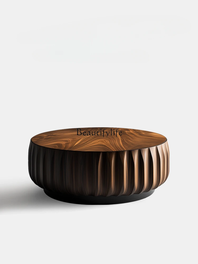 

Italian minimalist walnut round solid wood coffee table high sense modern art creative coffee table