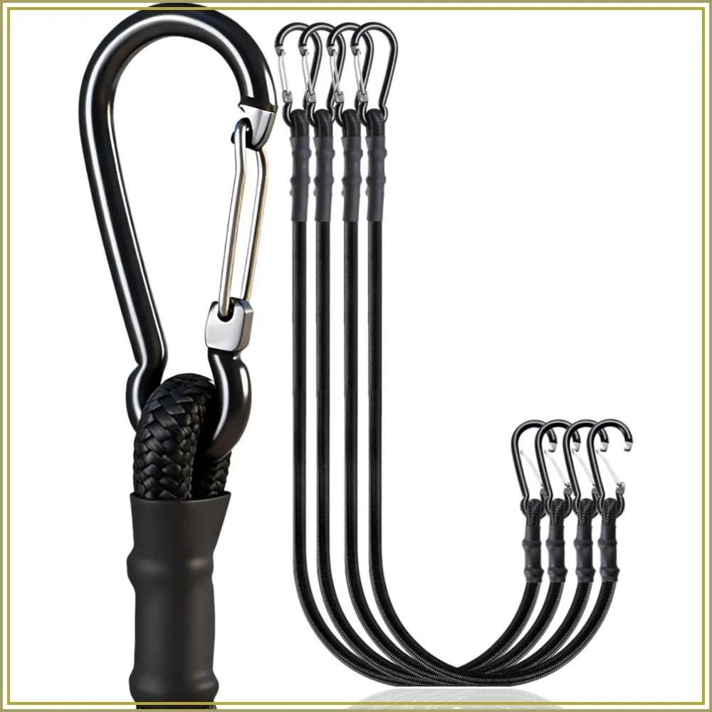 

Bungee Cords with Carabiner Hooks, Latex & Rubber Core, 24 Inch 4 Pack