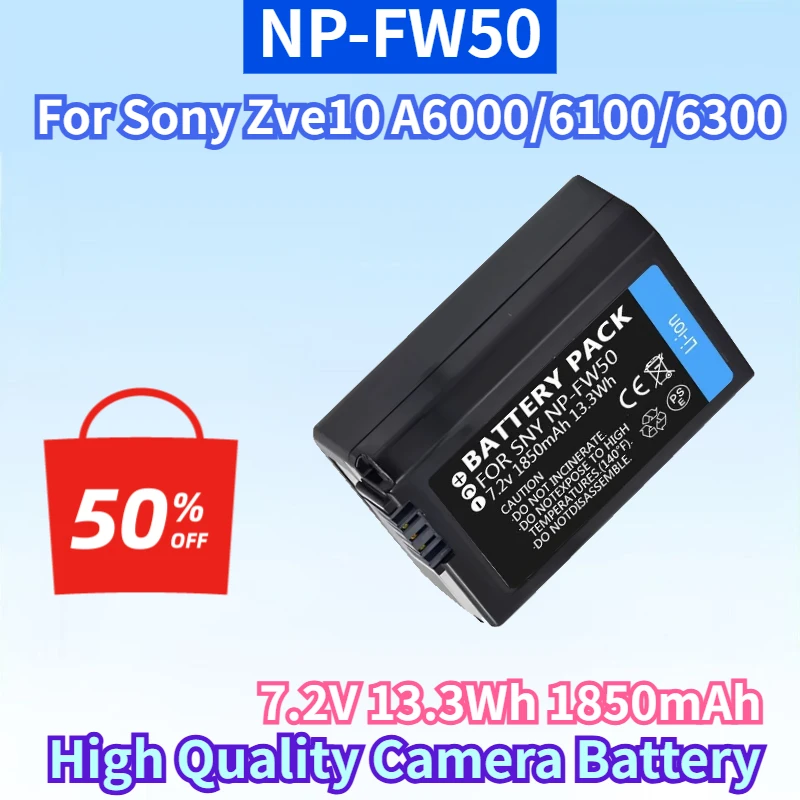 Newest NP-FW50 7.2V 13.3Wh 1850mAh Li-ion Battery for Sony Zve10 A6000/6100/6300 A7m2 A7r2 A5100nex7 High Quality Camera Battery