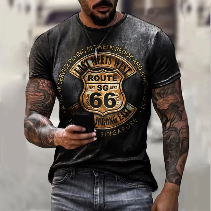 

Newest Summer And Full Men's Clothing 3d Printed Men's Route 66 T-Shirt Top Men's Casual Loose Oversized Fashion Vintage T-Shirt