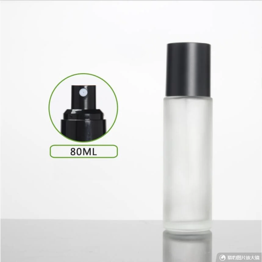 80ml frosted/green/blue glass pump bottle matte black lid for serum/lotion/emulsion/foundation/gel skin care  cosmetic packing