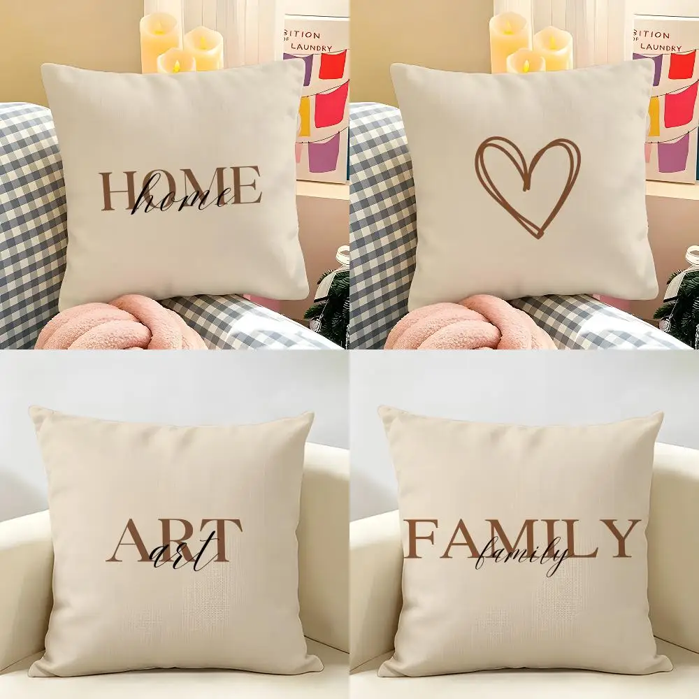 Simplicity Fashion Text Love Cushion Cover Natural Linen Organic Fabric Double-Sided Printing Room Sofa Decor Pillow Case