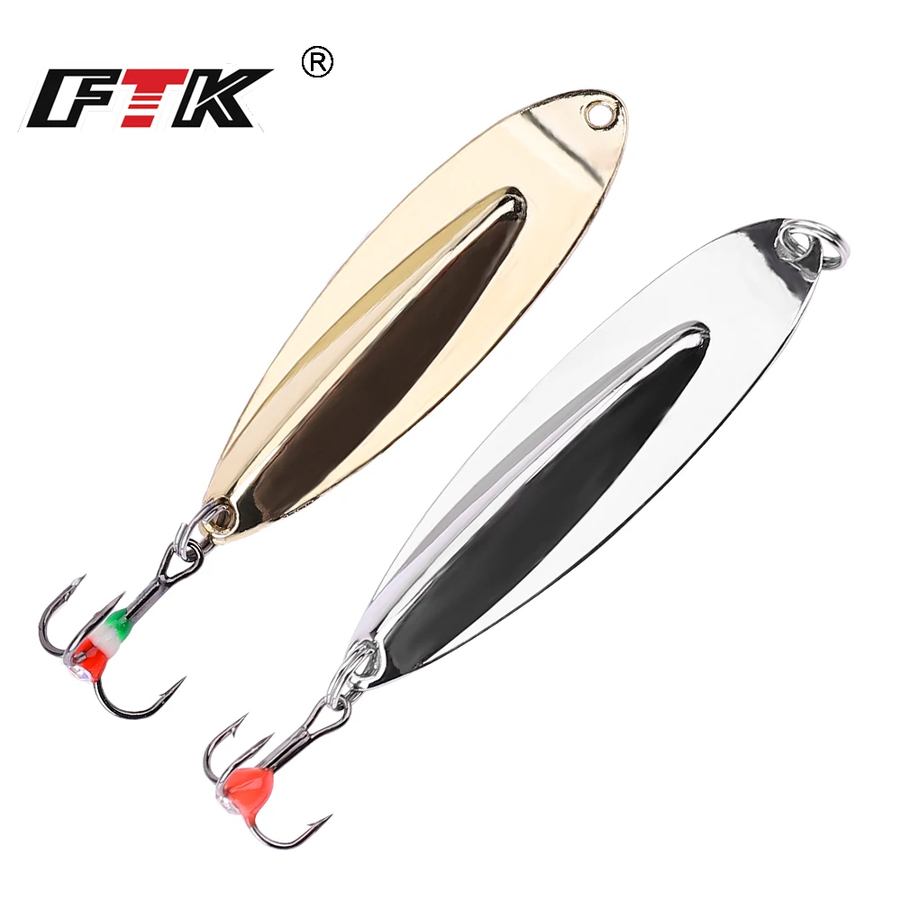 FTK Metal Spinner Spoon Fishing Lure 8g-55mm Artificial Bait With Treble Hook for Trout Bass Winter Fishing Accessories Tackle