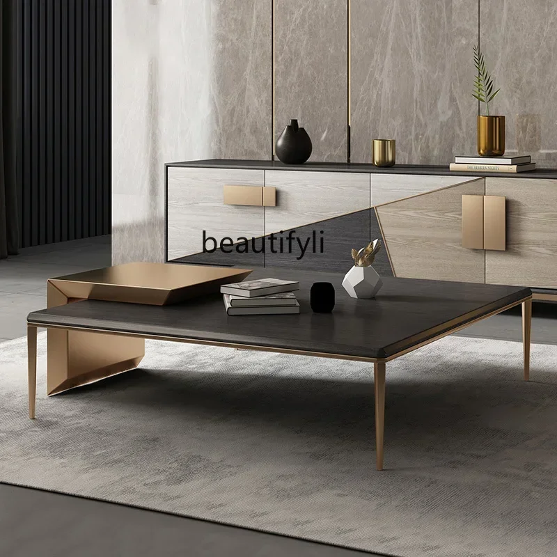 Mesa de centro minimalista italiana, combinação de armário de tv, luz, luxo, moderno, simples, villa, sala de estar, casa, mesa de chá