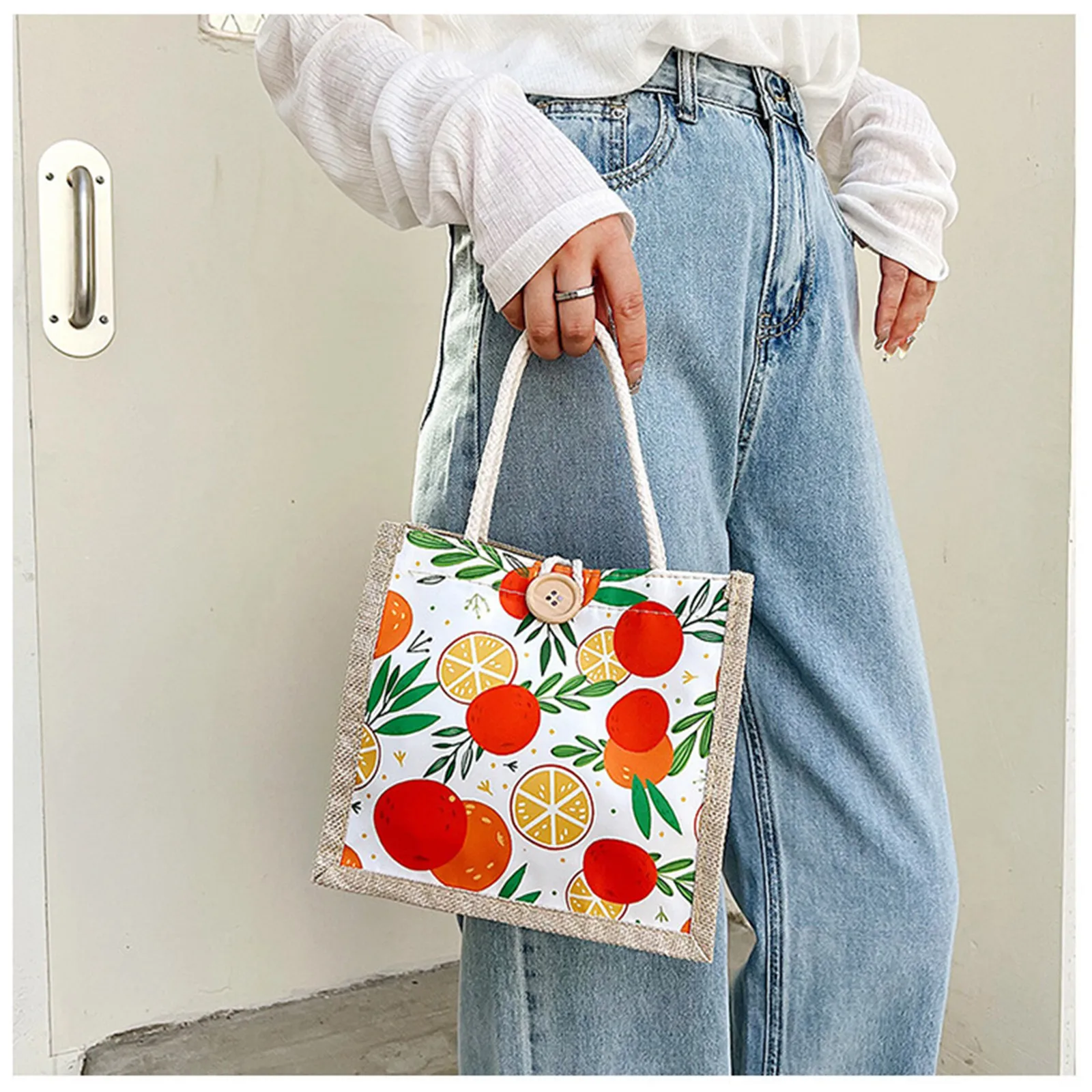 Ins Lunch Bags Handbag Linen Fashion Ins Large Capacity Food Storage Tote Bag Functional Portable Travel Picnic Outdoor Lady New