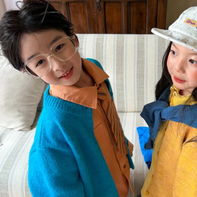 2026 New Outfit Kids Sweater 2026 Fall Boys Girls Korean Solid Casual Knitwear Kids Round Neck Knit Jacket