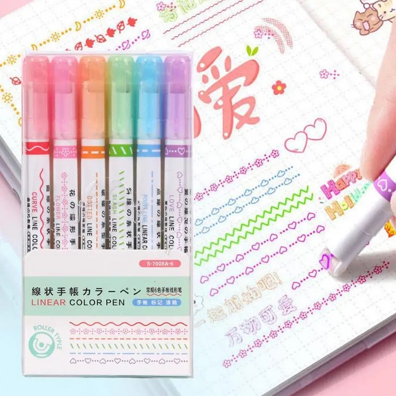 6 шт., разные формы, маркер, роликовый наконечник, изогнутый лайнер, маркеры, ручка для граффити, каваи, канцелярские принадлежности, школьные и офисные принадлежности