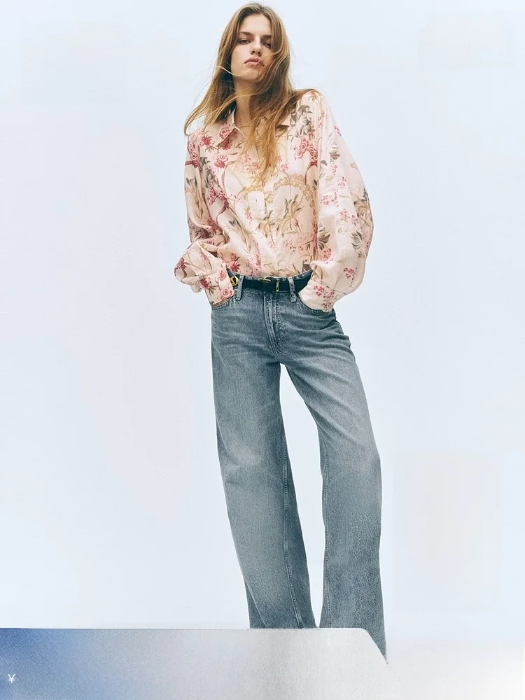 

H&M Новая весенняя женская льняная рубашка в винтажном стиле, приталенная, с длинным рукавом, с принтом, на пуговицах, с классическим воротником, 100% лен, стандартный крой