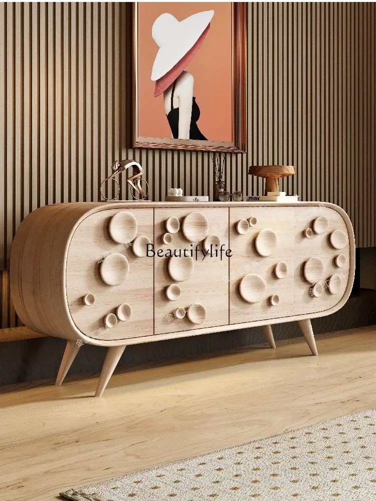 

1z.Light Luxury Solid Wood Entrance Cabinet Hallway Storage Decoration Sideboard Cabinet