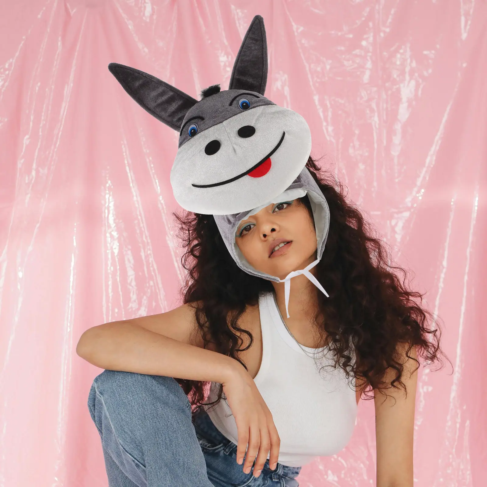 

Donkey Headwear Cap Soft Warm Winter Festival Party Hat Funny Cosplay Animal Beanie Christmas Holiday Costume Dress Up Cap