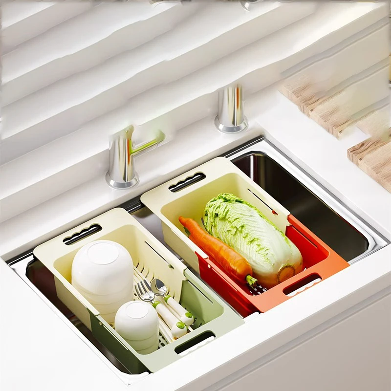 1pc retractable drain basket, vegetable basin, bowl rack, kitchen, household fruit dish, sink, sink, storage rack, filter basket — Generic