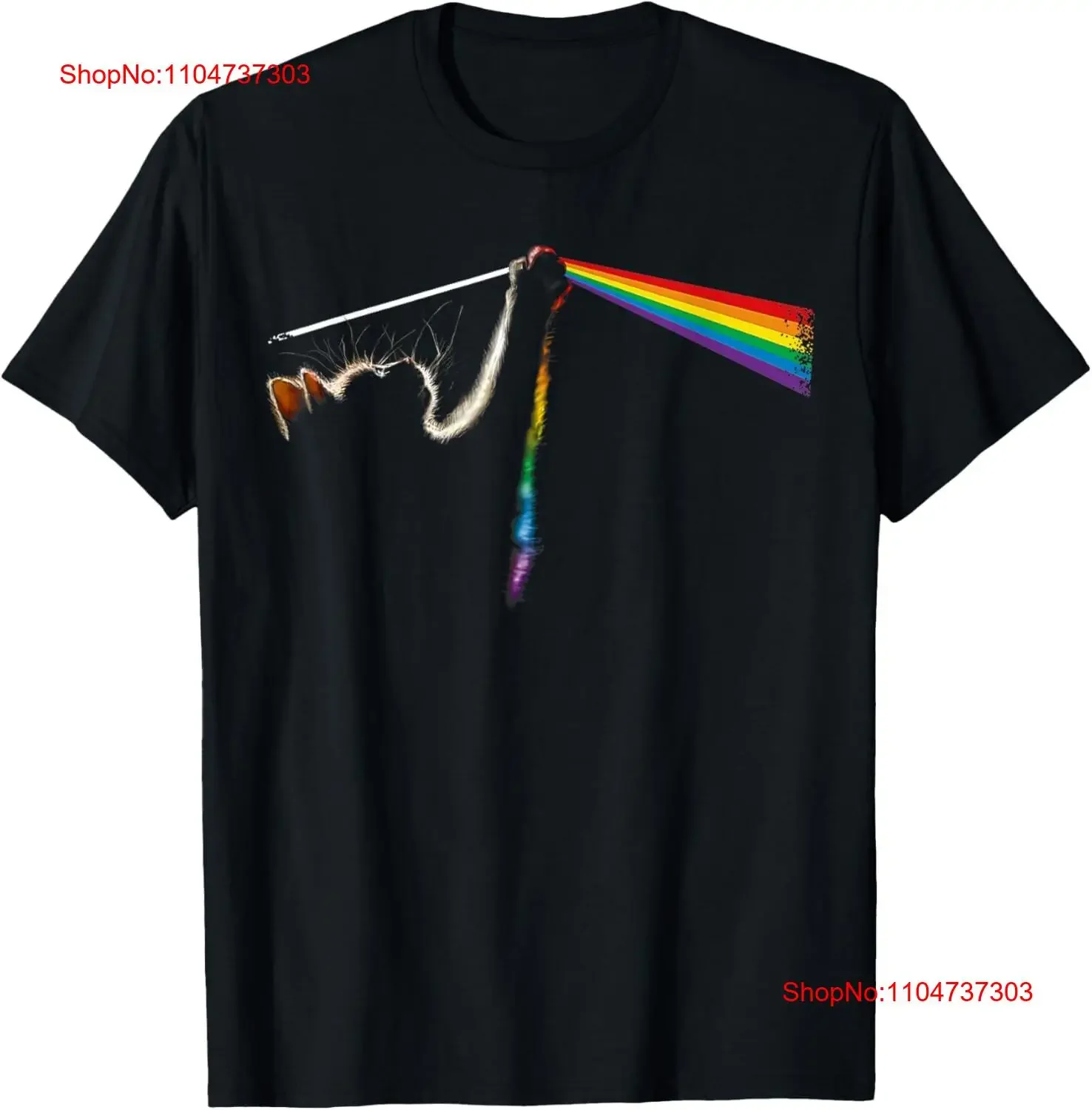 Vintage Cat Lover Dad Mom Prism Rainbow Light Rock Music T Shirt  vintage Washed Stretched graphic fashion homme Soft Versatile