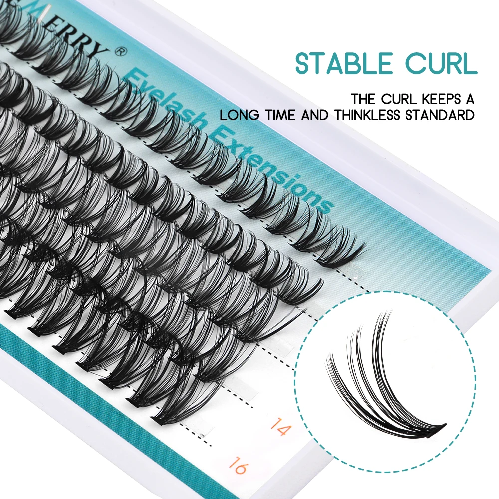 Gemerry Cluster Lashes Extensions 5 Row Slender Stem 10D/20D/30D/40D/50D High Quality Soft Individual Eyelash DIY Portable Tools