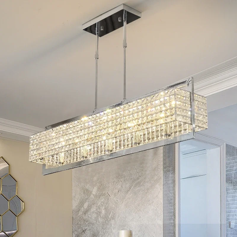 

Modern crystal chandelier for dining room rectangle kitchen island cristal light fixtures luxury home decor indoor lighting