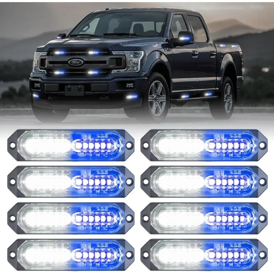 

8Pcs 12 LED Sync Feature Emergency Strobe Grille Lights Ultra Slim Surface Mount Hazard Warning Flashing Light Bar for Firefigh