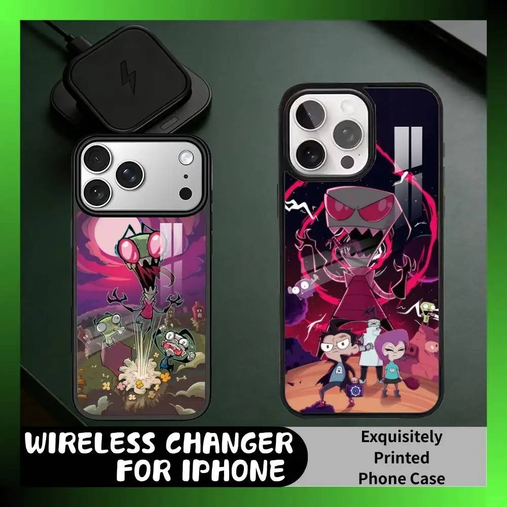 

Cartoon I-Invader Alien Z-ZIM Printed Phone Case For iPhone17,16,15,14,13 Plus,Pro Max Magnetic For Magsafe Wireless Charging
