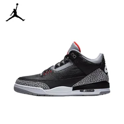 Оригинальные мужские баскетбольные кроссовки Air Jordan 3 «Black Cement» черного и белого красного цвета Chicago Classic Retro 854262 -001