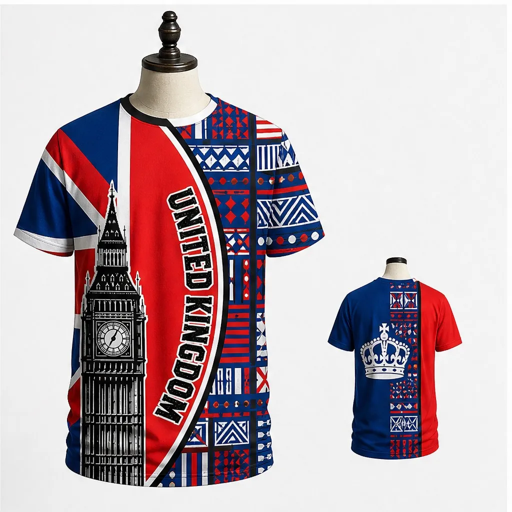 Mens Round Neck T Shirt United Kingdom Big Ben Flag Panel Print Short Sleeve Casual Graphic Tee Street Fashion Street Casual Top