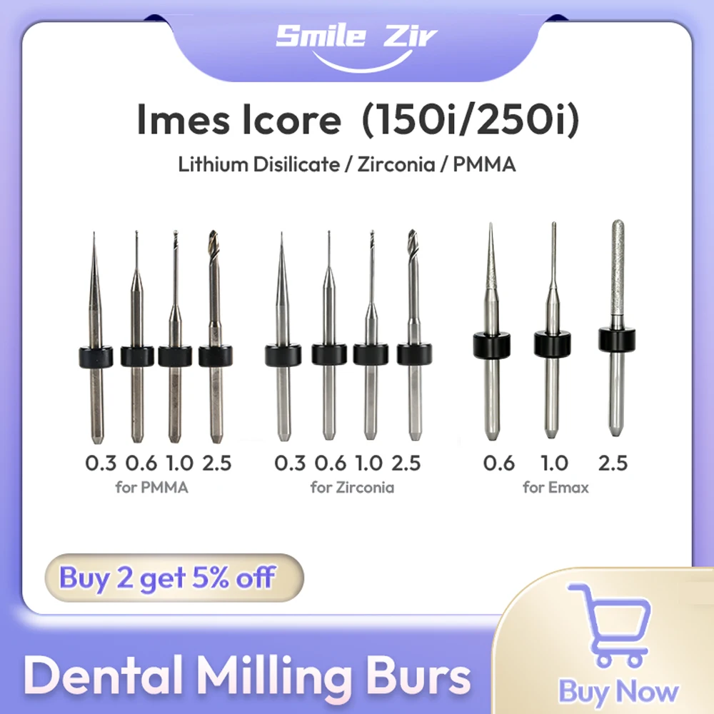 Imes Icore 150i/250i Dental Milling Burs Diamond Coated for Lithium Disilicate Zirconia PMMA DC NC Grinding Drills Dental Lab