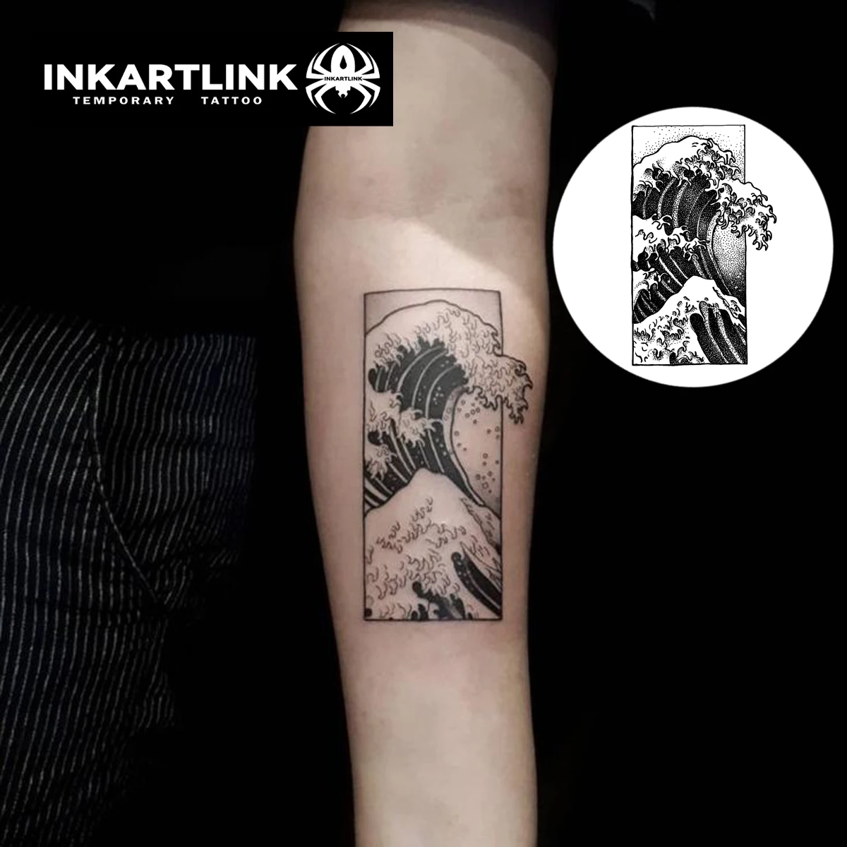 INKARTLINK Ink Wave Tattoo Patch | Waterproof Minimalist Ocean Totem 15 Days | Clavicle and Wrist Micro Tattoo | Daily Low Key C