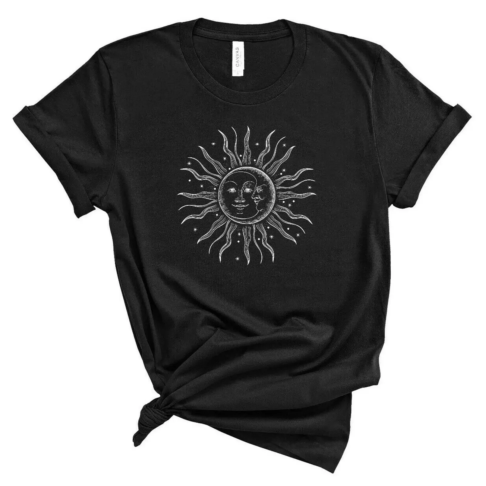 Eclipse T Shirt Sun and Moon Astrology Horoscopes Top Gothic Yoga Spiritual vintage Washed streetwear Top For Everyday Wear