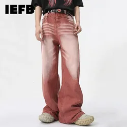 IEFB Trendy Washed Jeans Men American Style Straight Wide Leg Red Trousers Men's Wear Summer New Fashion Tide 2024 Casual 9C5972